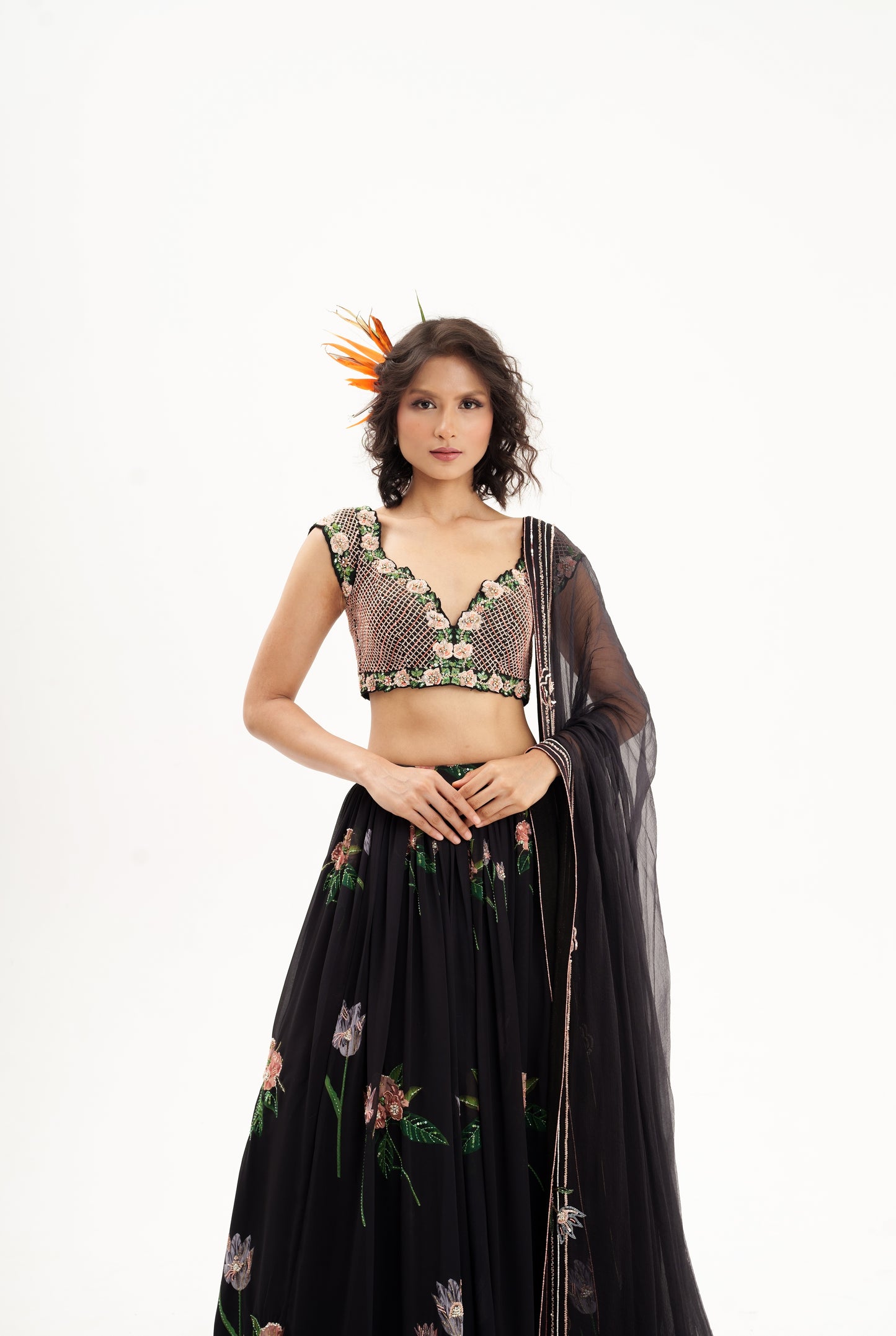 La fleur -Black embroidered lehenga set