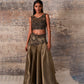 Traksh-Nakshatra Dusty Brown Mettalic Organza High Low Crop Top And Skirt Set