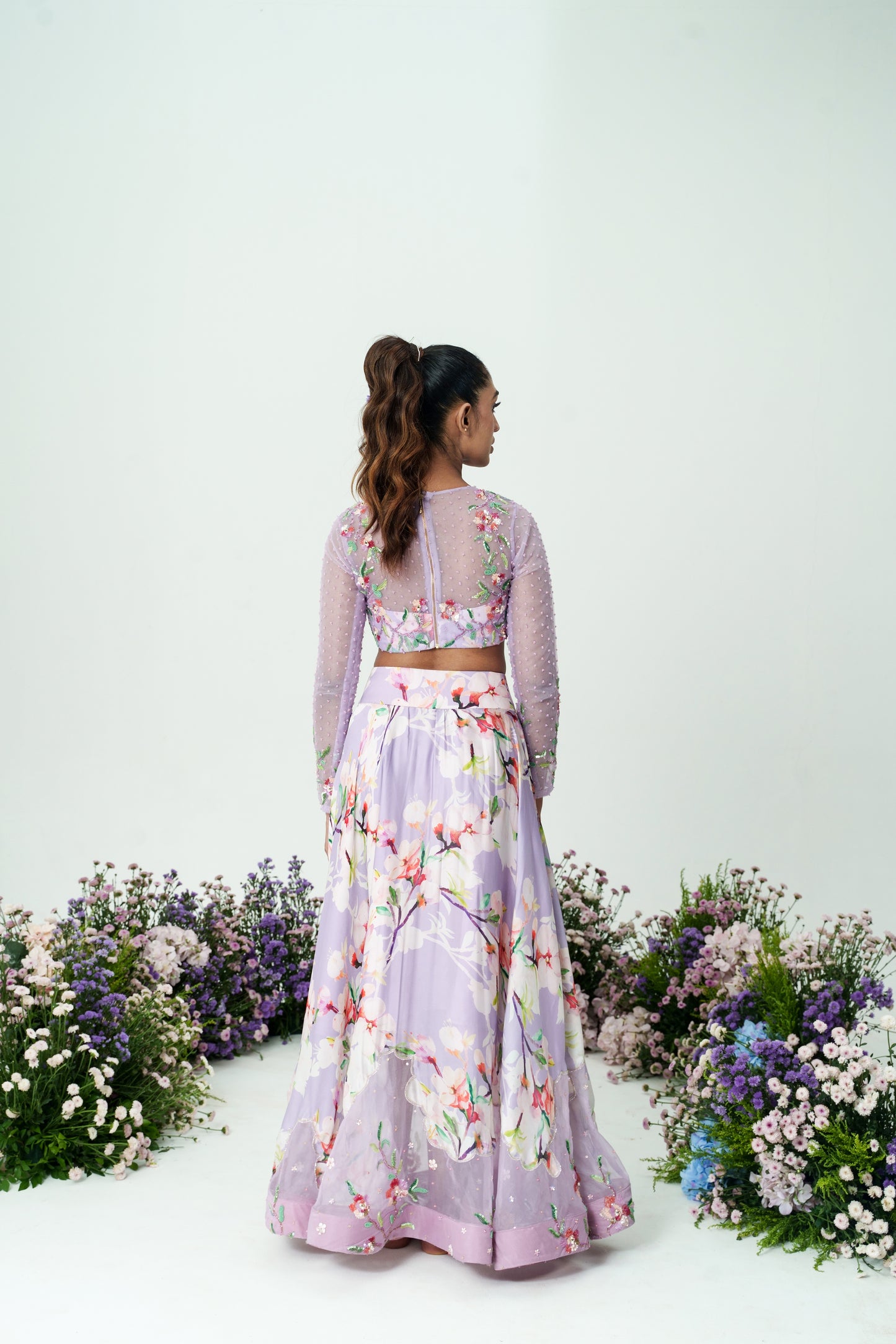 Lilium -Hand Embroidered Lilac Lehenga Set