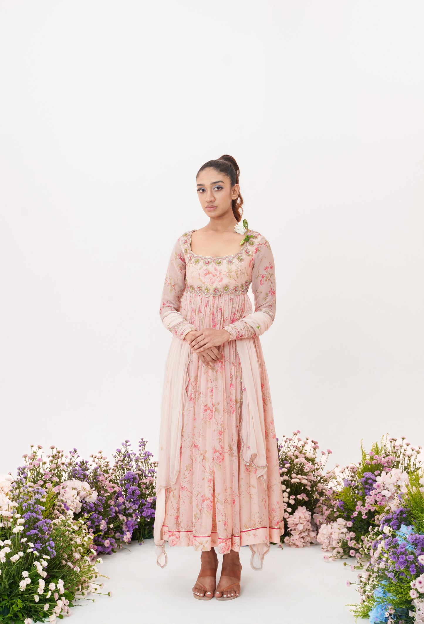 Floret - Powder Pink Embroidered Anarkali Set