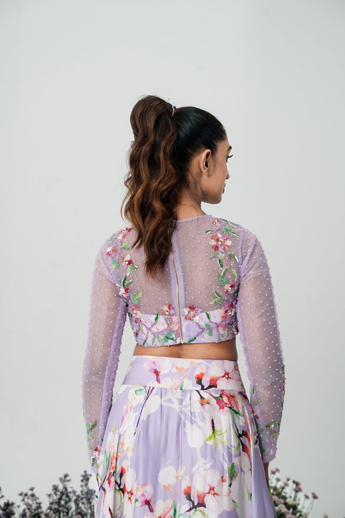 Lilium -Hand Embroidered Lilac Lehenga Set