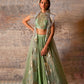 Dejouer-nakshatra pistachio green foil print hand embroidered lehenga with overcoat