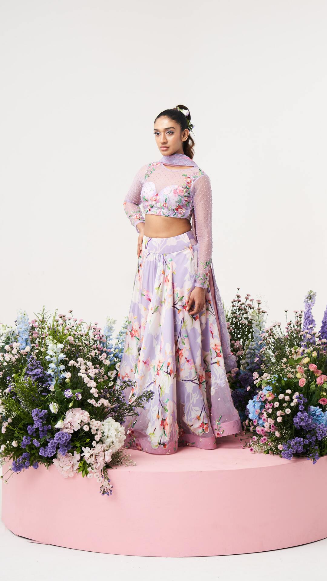 Lilium -Hand Embroidered Lilac Lehenga Set