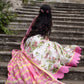 White pomme chanderi strapped anarkali with lehariya dupatta