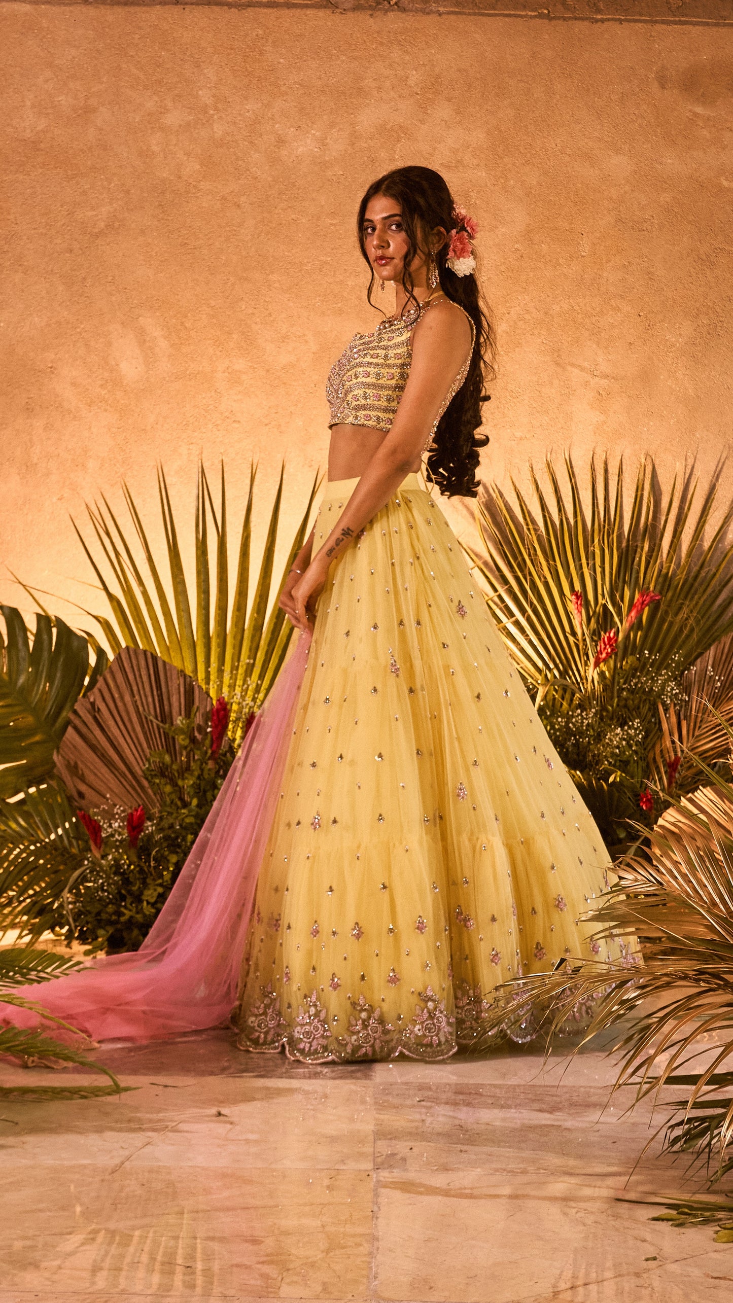 Yellow garden signature embroidered lehenga set