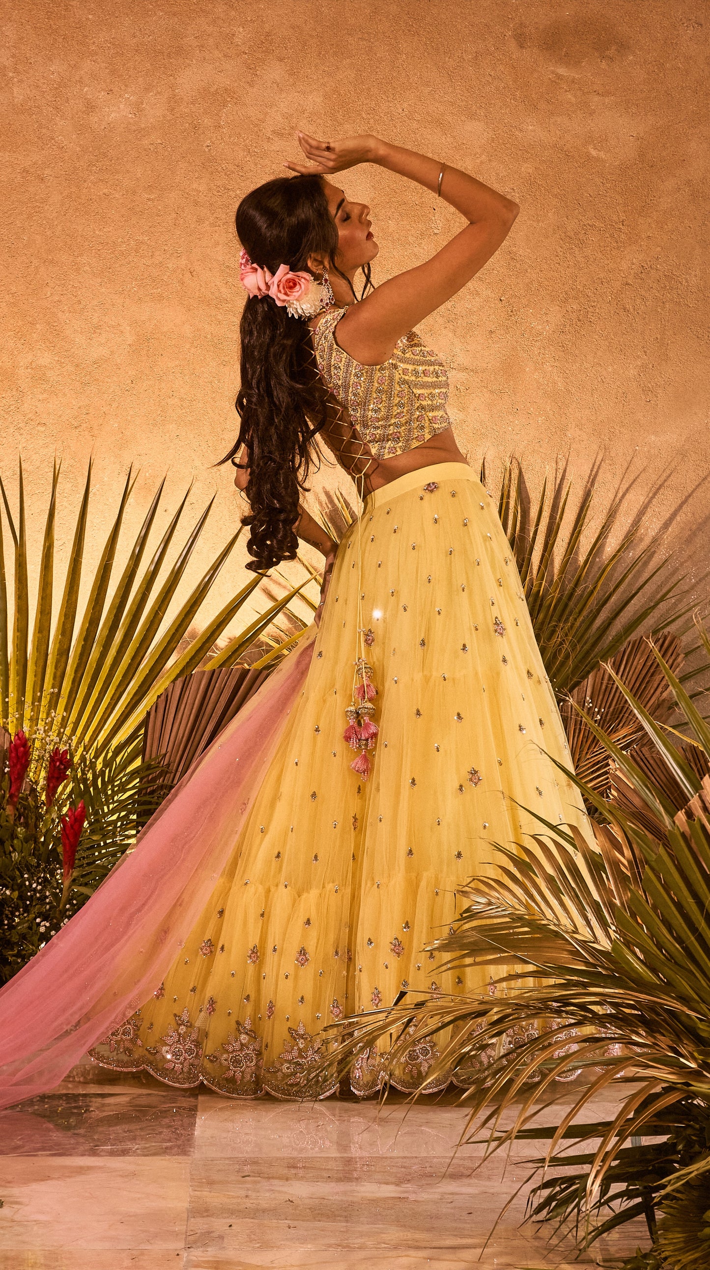 Yellow garden signature embroidered lehenga set