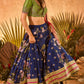 Royal blue pomme panel lehenga with embroidered pear green blouse