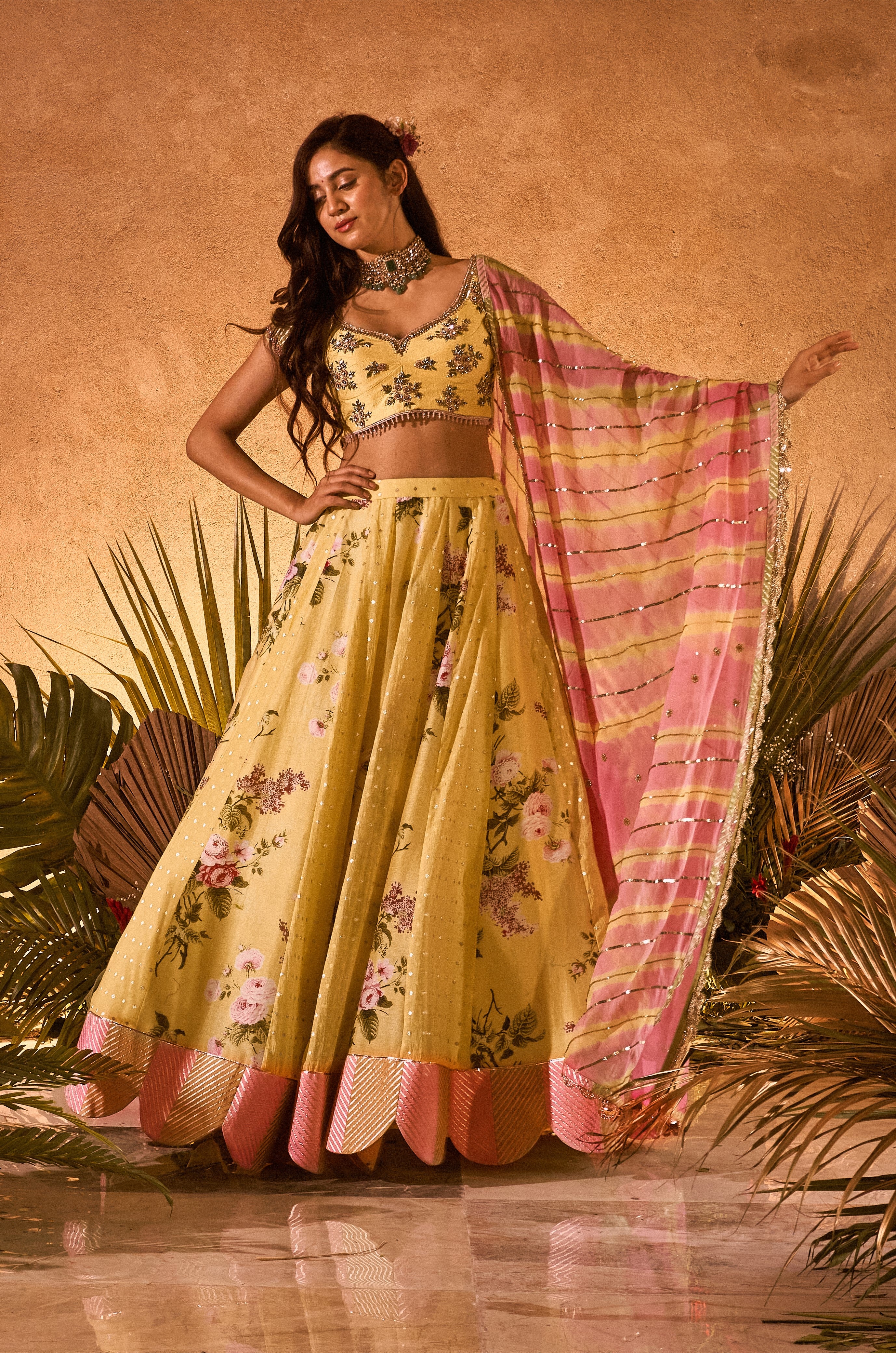 Pink Hand Woven Chanderi Lehenga With Hand Embroidered Blouse & Organz |  Deval The Multi Designer Store