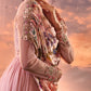 Garden embroidered dupatta drape coral pink long dress