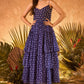 Embellished sapphire blue mini pomme layered chiffon dress