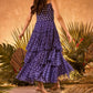 Embellished sapphire blue mini pomme layered chiffon dress