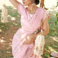 Lemonade pink wildflower underskirt with net saree and raw silk blouse