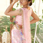 Lemonade pink wildflower underskirt with net saree and raw silk blouse