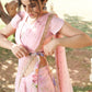 Lemonade pink wildflower underskirt with net saree and raw silk blouse