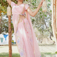 Lemonade pink wildflower underskirt with net saree and raw silk blouse