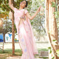 Lemonade pink wildflower underskirt with net saree and raw silk blouse