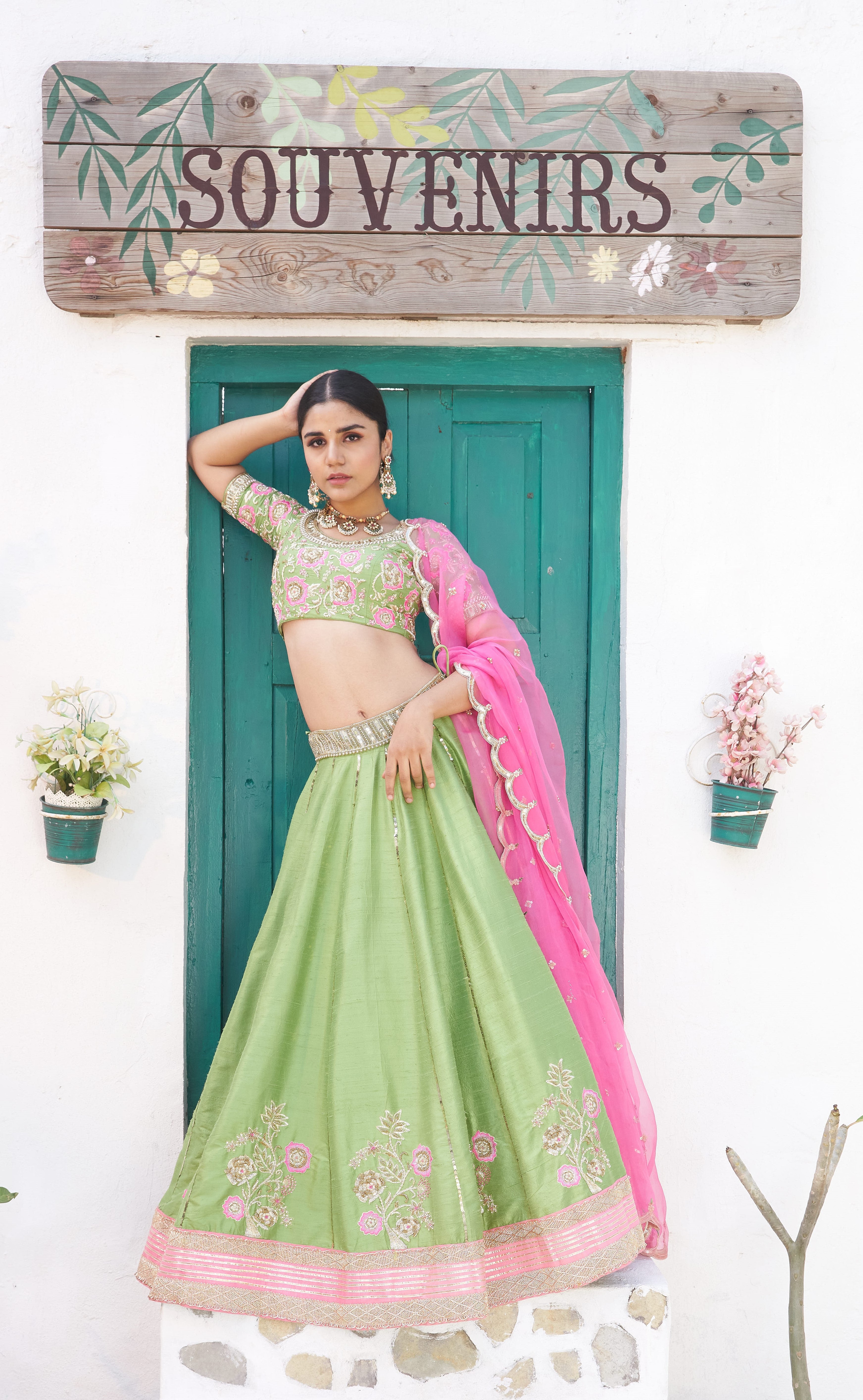 Lime Green Embroidered Lehenga Set Design by Naaz by noor at Pernia's Pop  Up Shop 2024