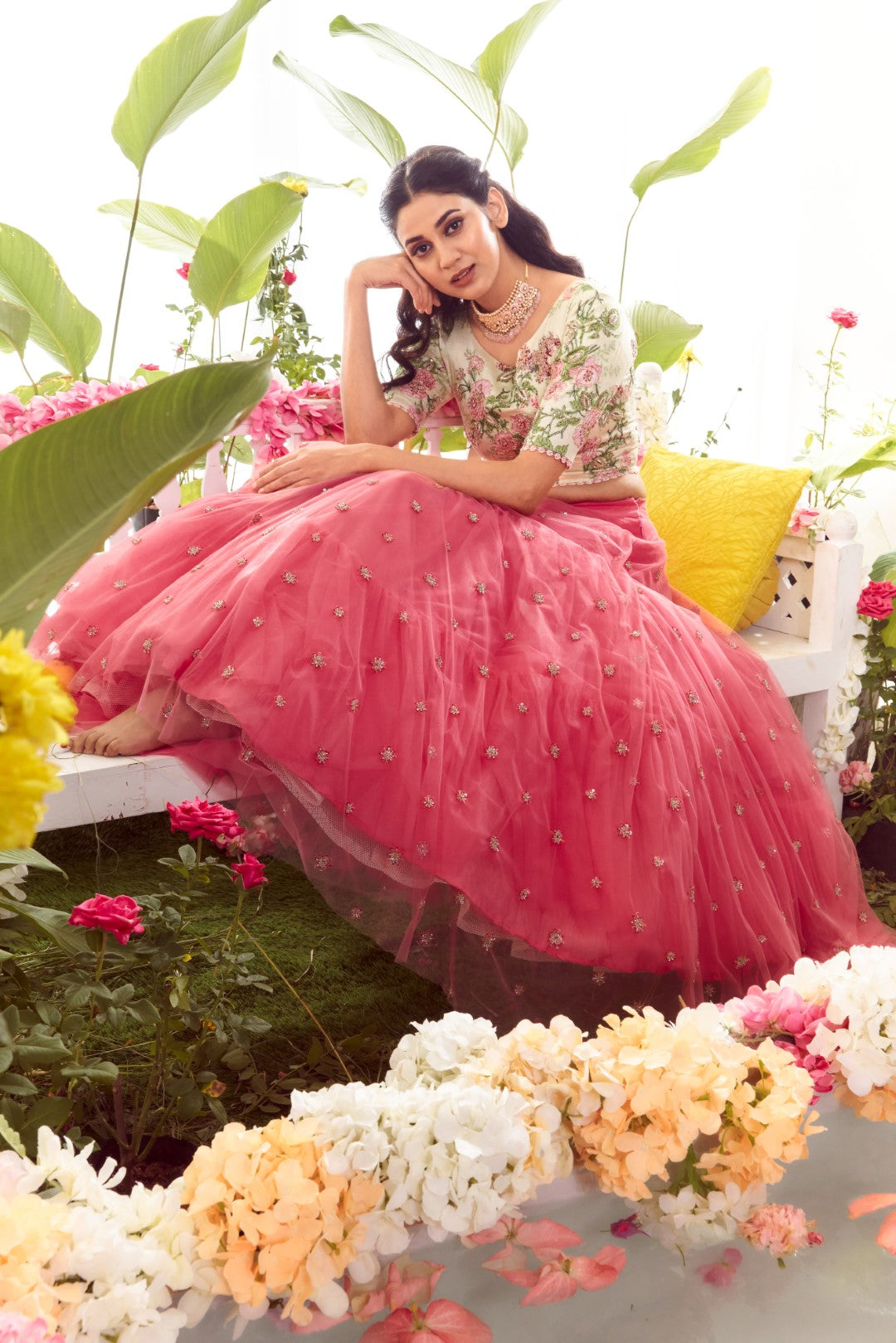 Tulle embroidered lehenga, pomme crop top