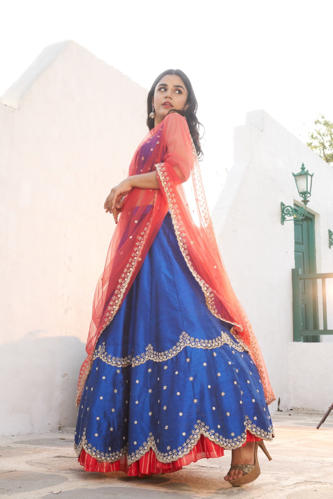 Sapphire blue embroidered scalloped lehenga set