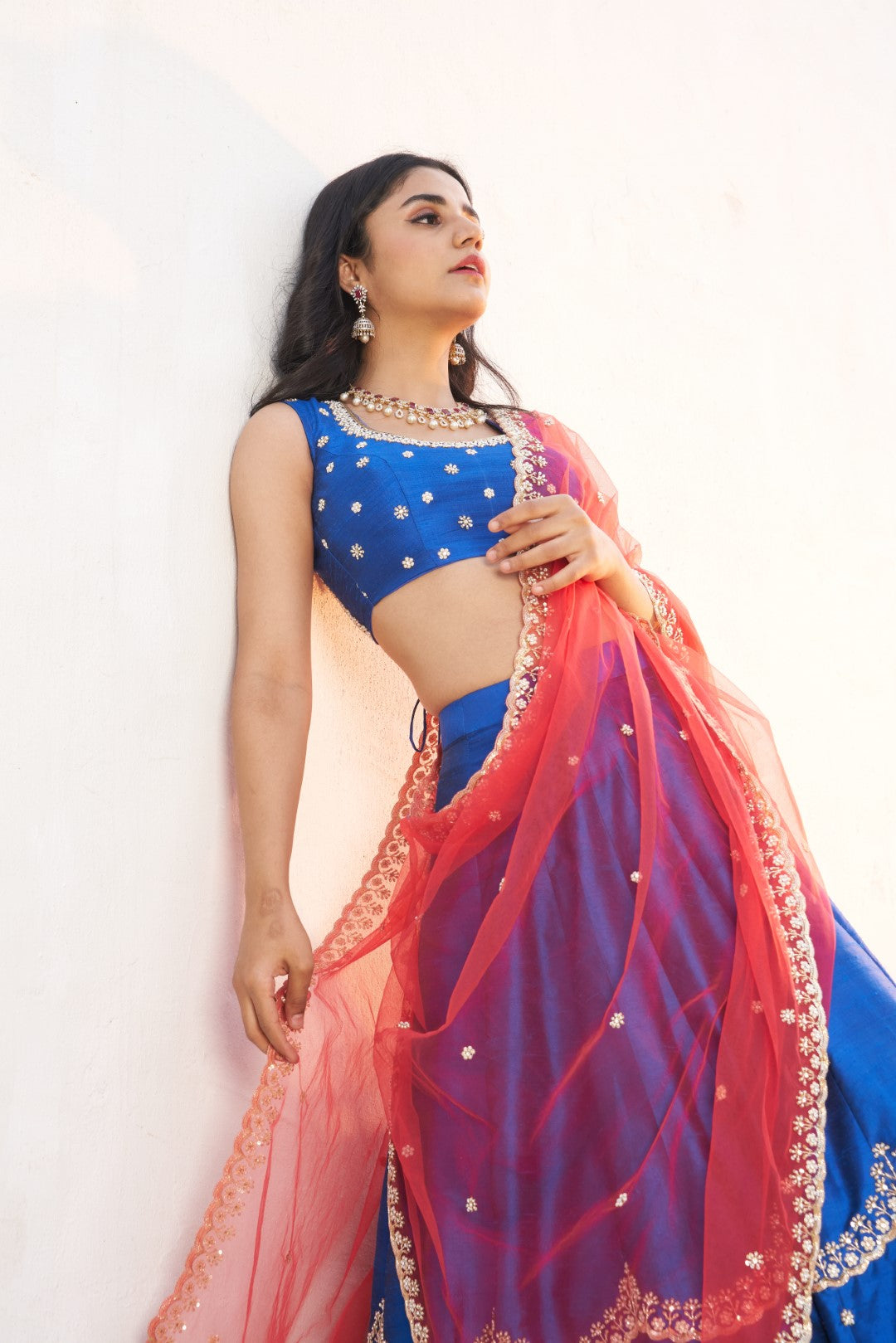 Sapphire blue embroidered scalloped lehenga set