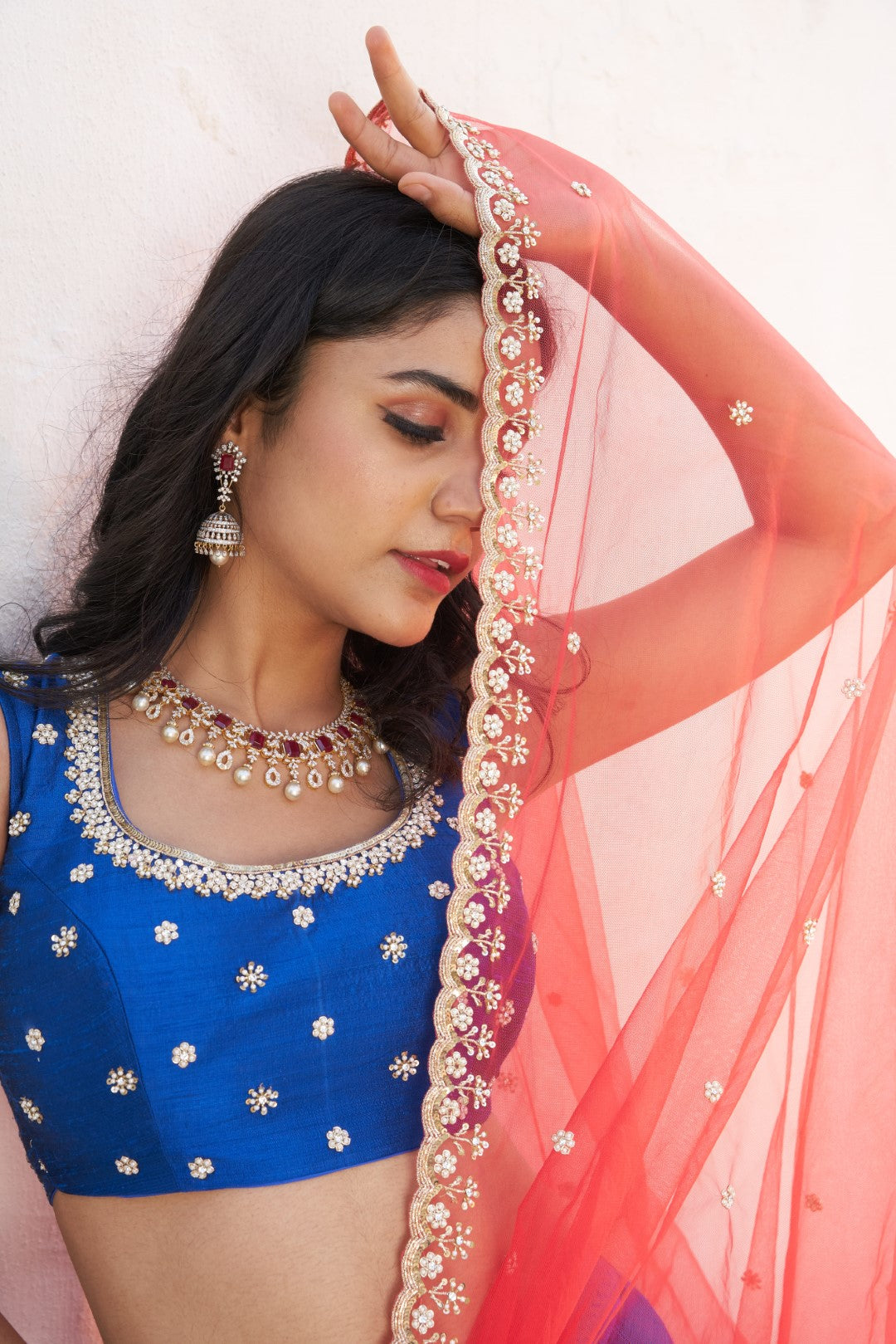 Sapphire blue embroidered scalloped lehenga set