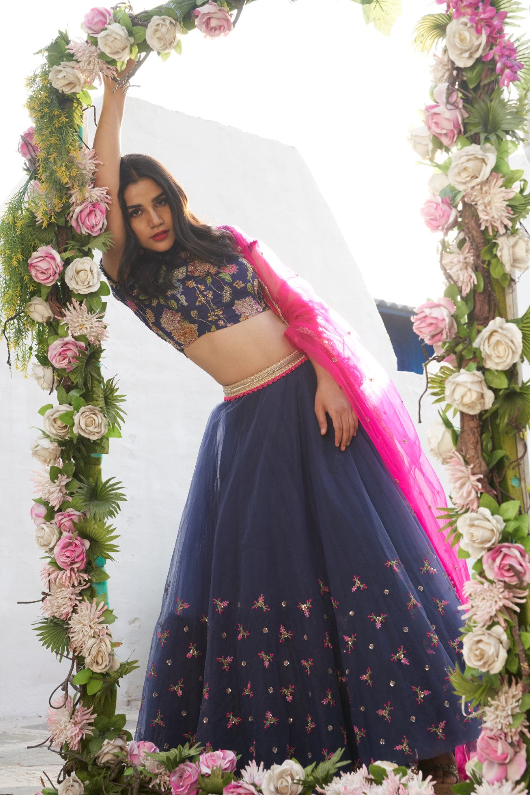 Navy blue wildflower bunches lehenga set