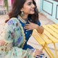 Cobalt blue kurta set with key lime green wildflower dupatta