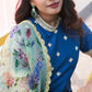 Cobalt blue kurta set with key lime green wildflower dupatta