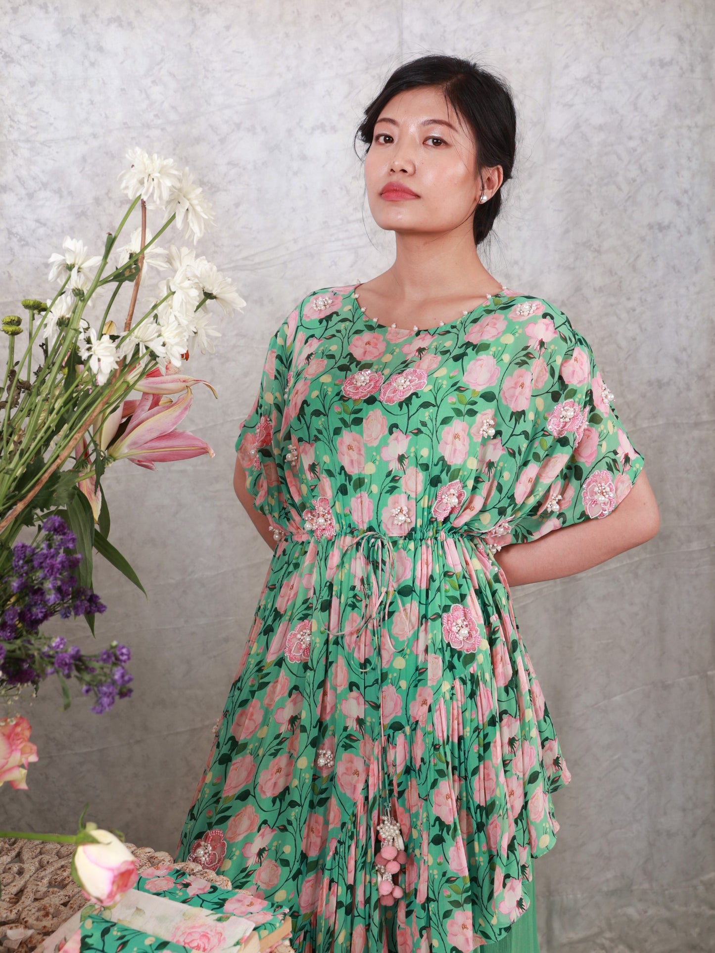 Spring Roses Two Piece kaftan dress