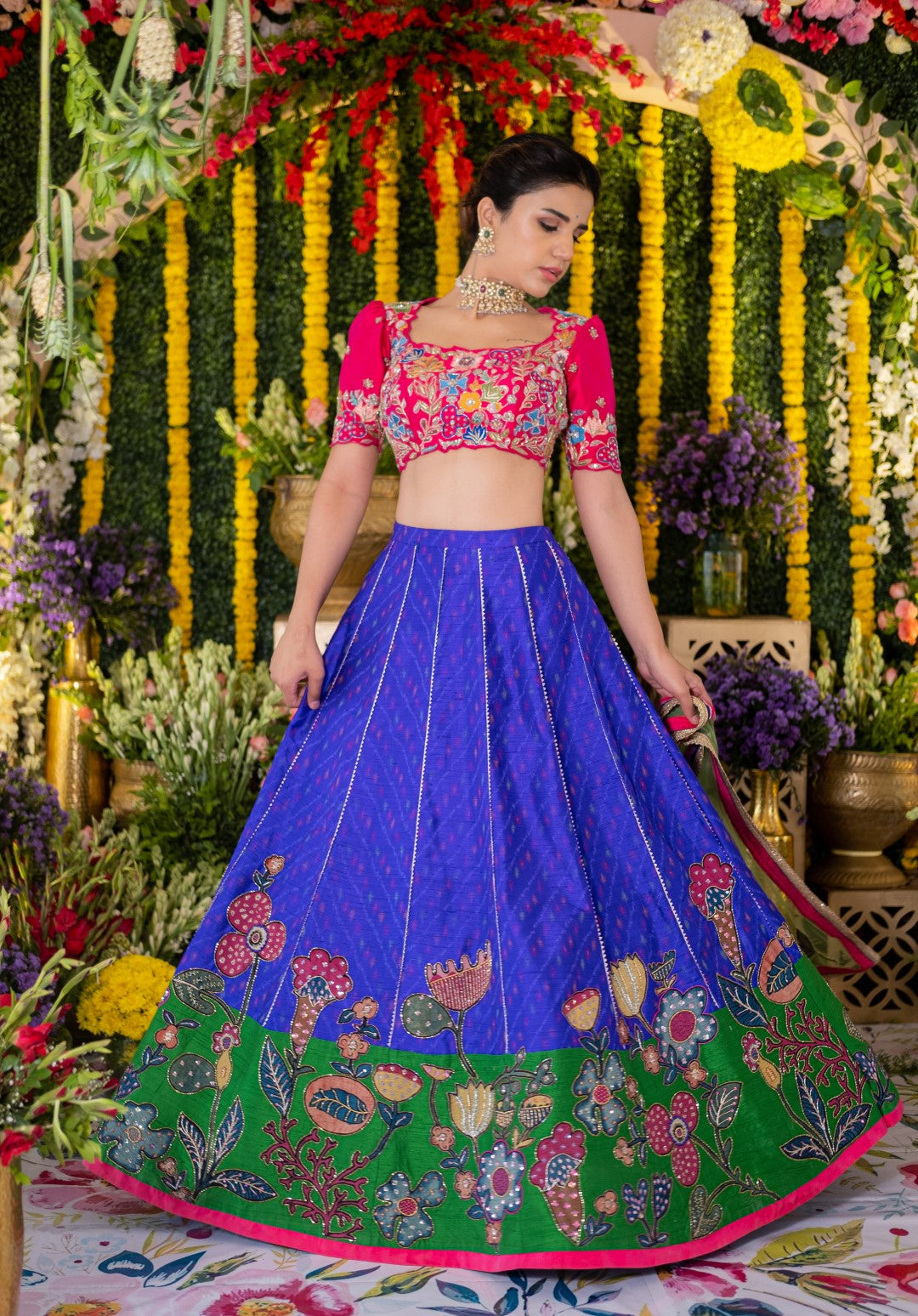 Buy Royal Blue Brocade Girls Lehenga Choli (NFG-164) Online