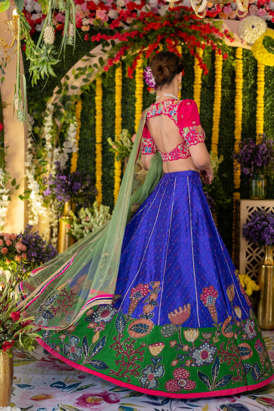 Rose Embroidery Royal Blue Silk Lehenga Choli Online | Bagtesh Fashion