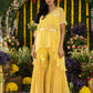 Tulip yellow kaftan belted cape dress with gherara pants